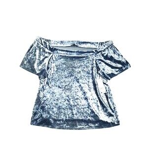 Relativity Top Women's XL Off the Shoulder Short Sleeves Crushed Velveteen Blue